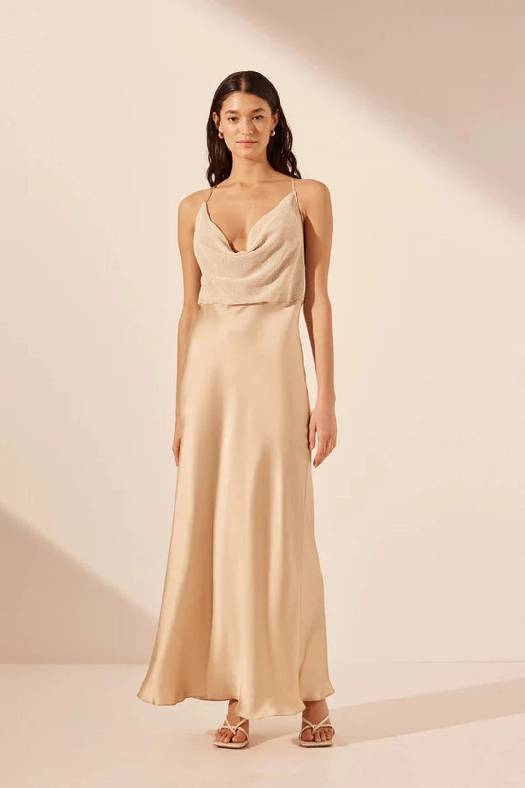 Valeria Silk Contrast Cowl Neck Maxi Dress