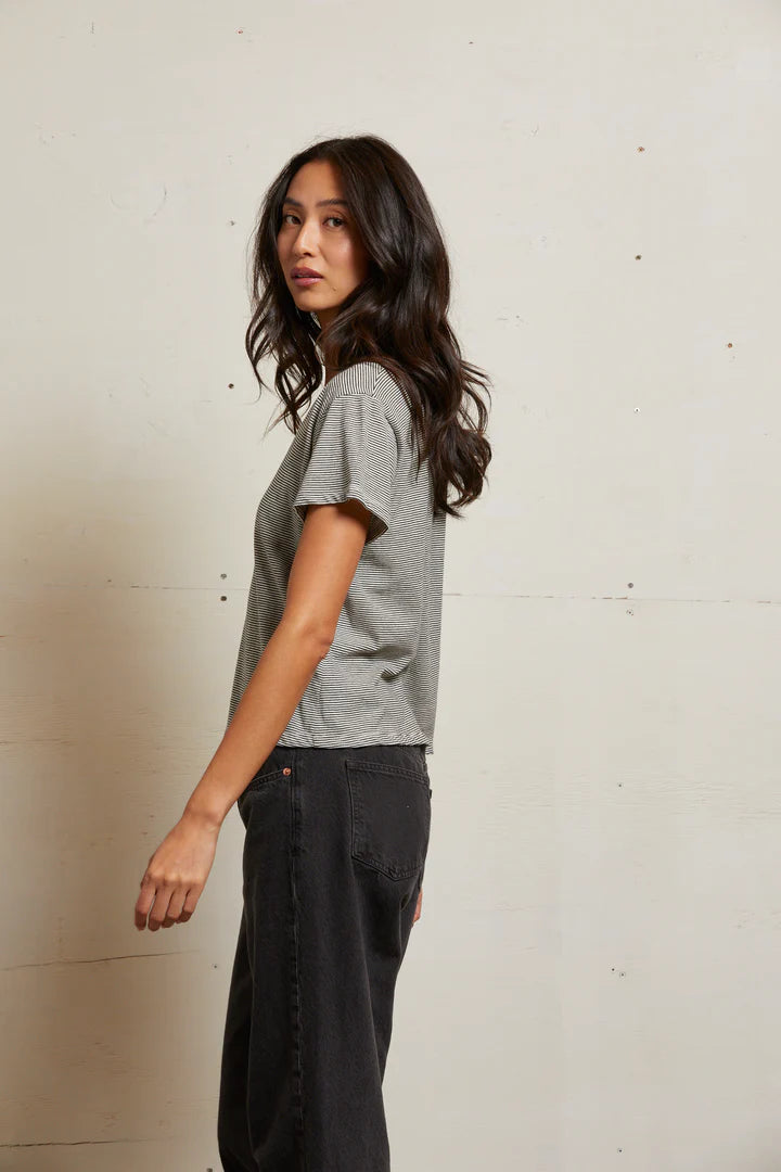 Hendrix stripe tee, Ivory/black stripe