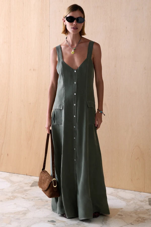 The marla cupro dress, evergreen
