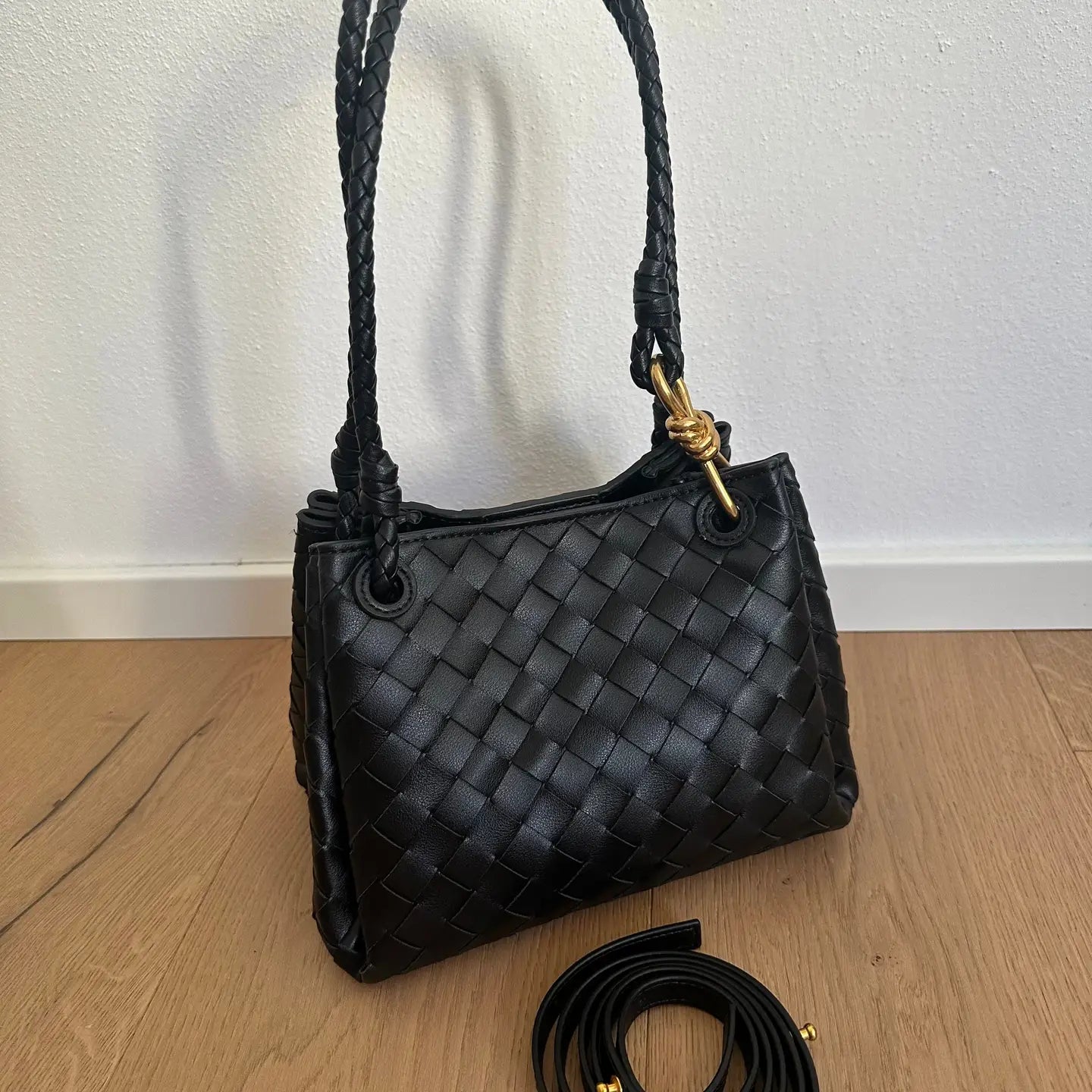 Emma woven leather bag, black