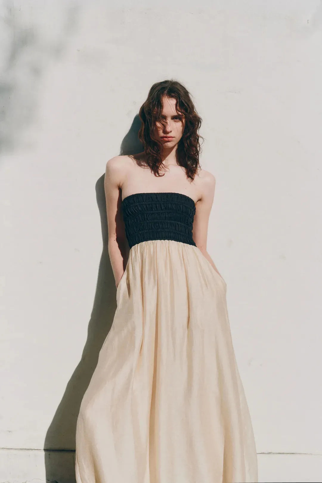 Frances shirred maxi dress, chamomile splice
