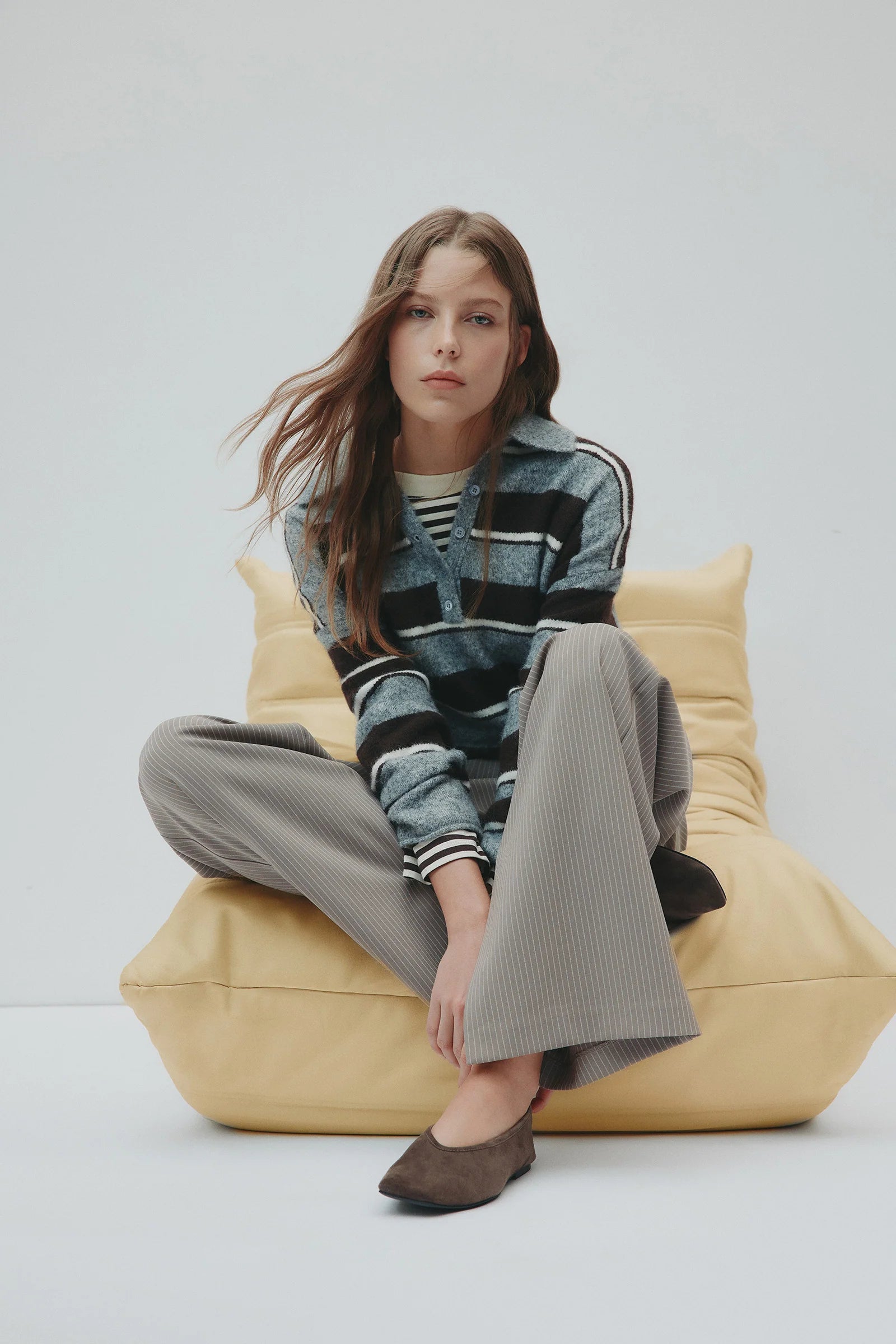 Maia rugby knit, charcoal stripe