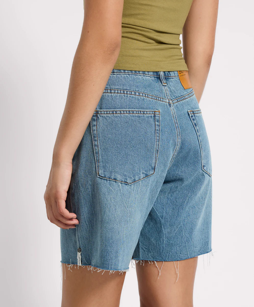 Jacksons Mid Waist Wide Leg Denim Shorts, Blue Crush