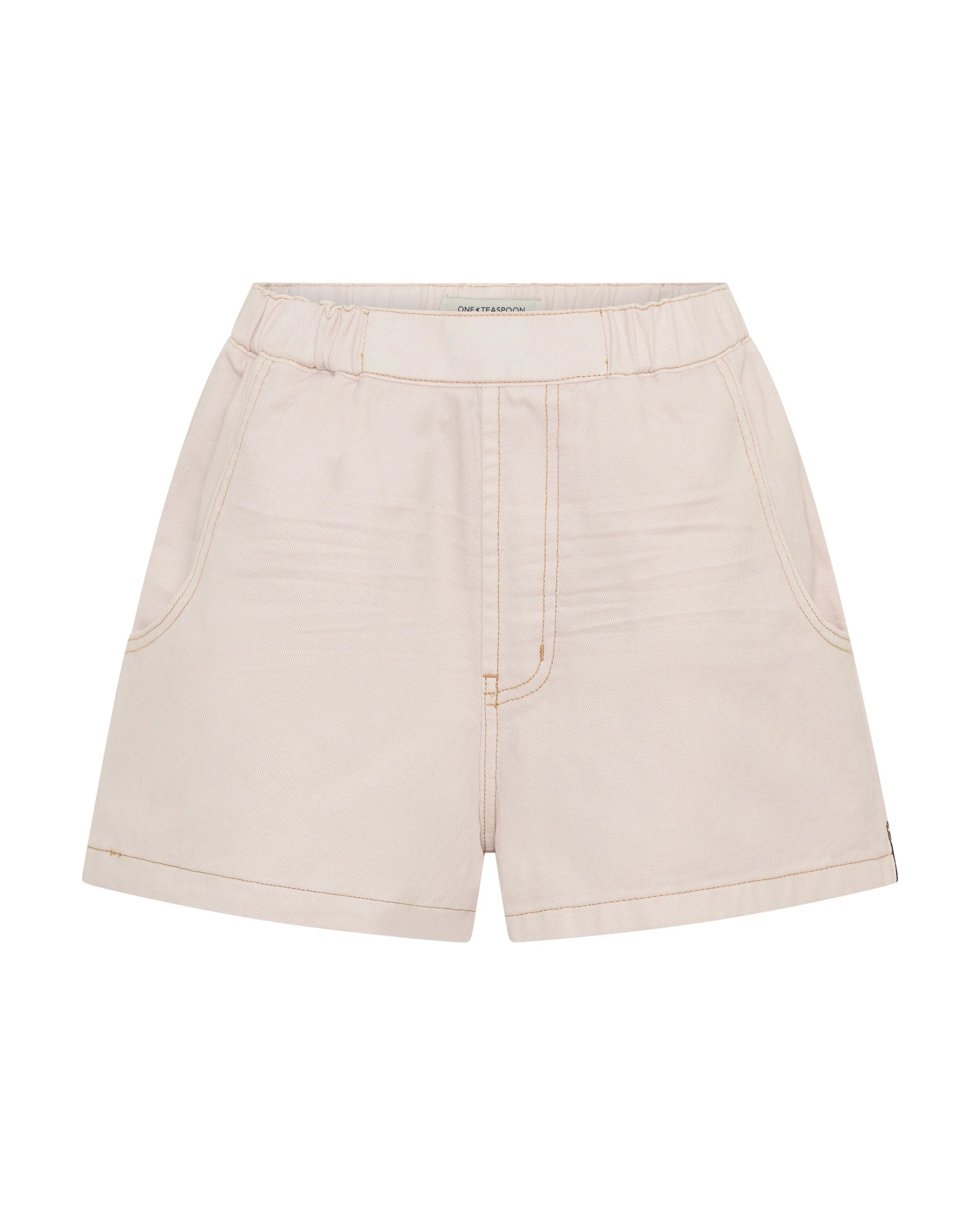 Funks High Waist Elasticated Flippy Denim Shorts - Pink Tint