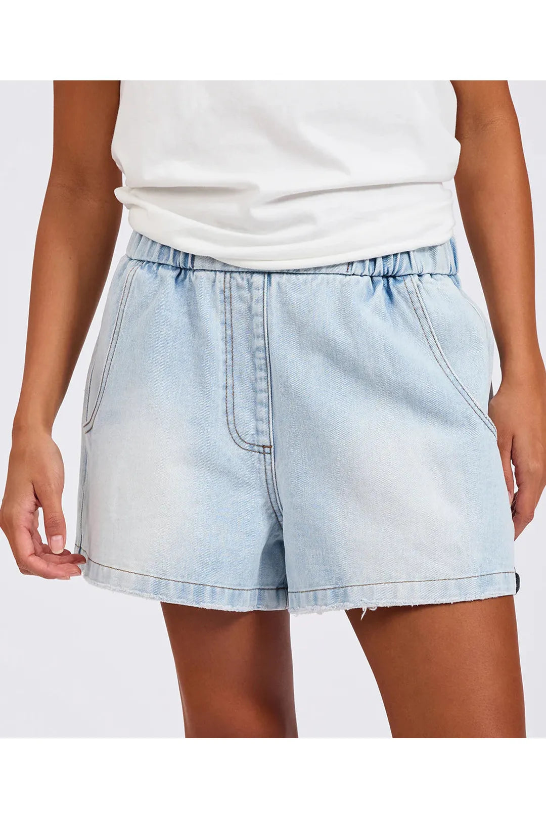 Funks High Waist Elasticated Flippy Denim Shorts - Blue Latte