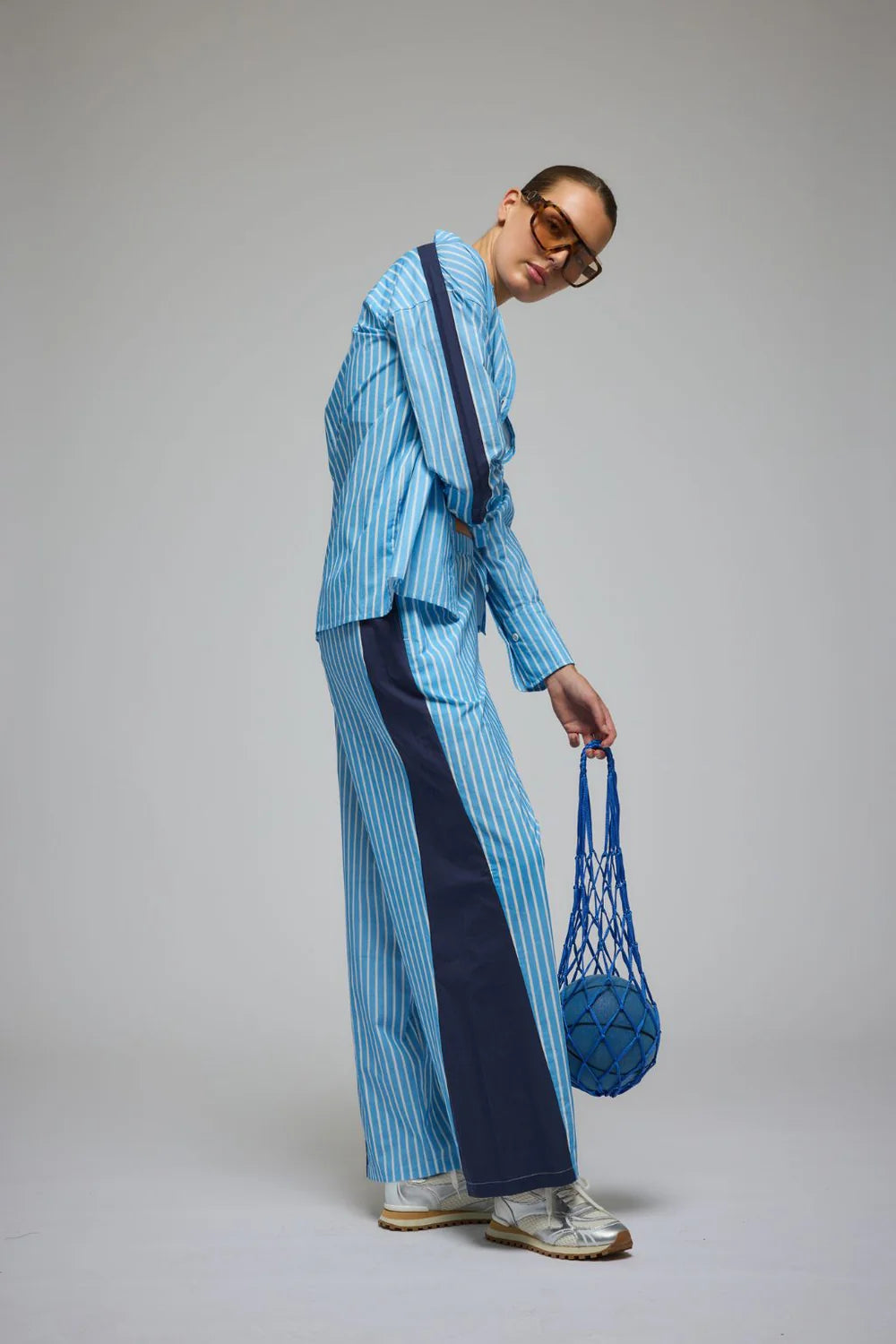 Libby cotton stripe shirt, sky blue stripe