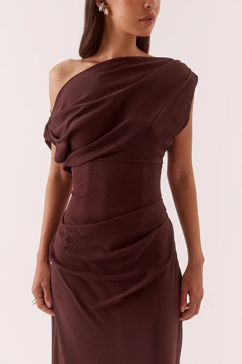 Ada off shoulder dress, chocolate