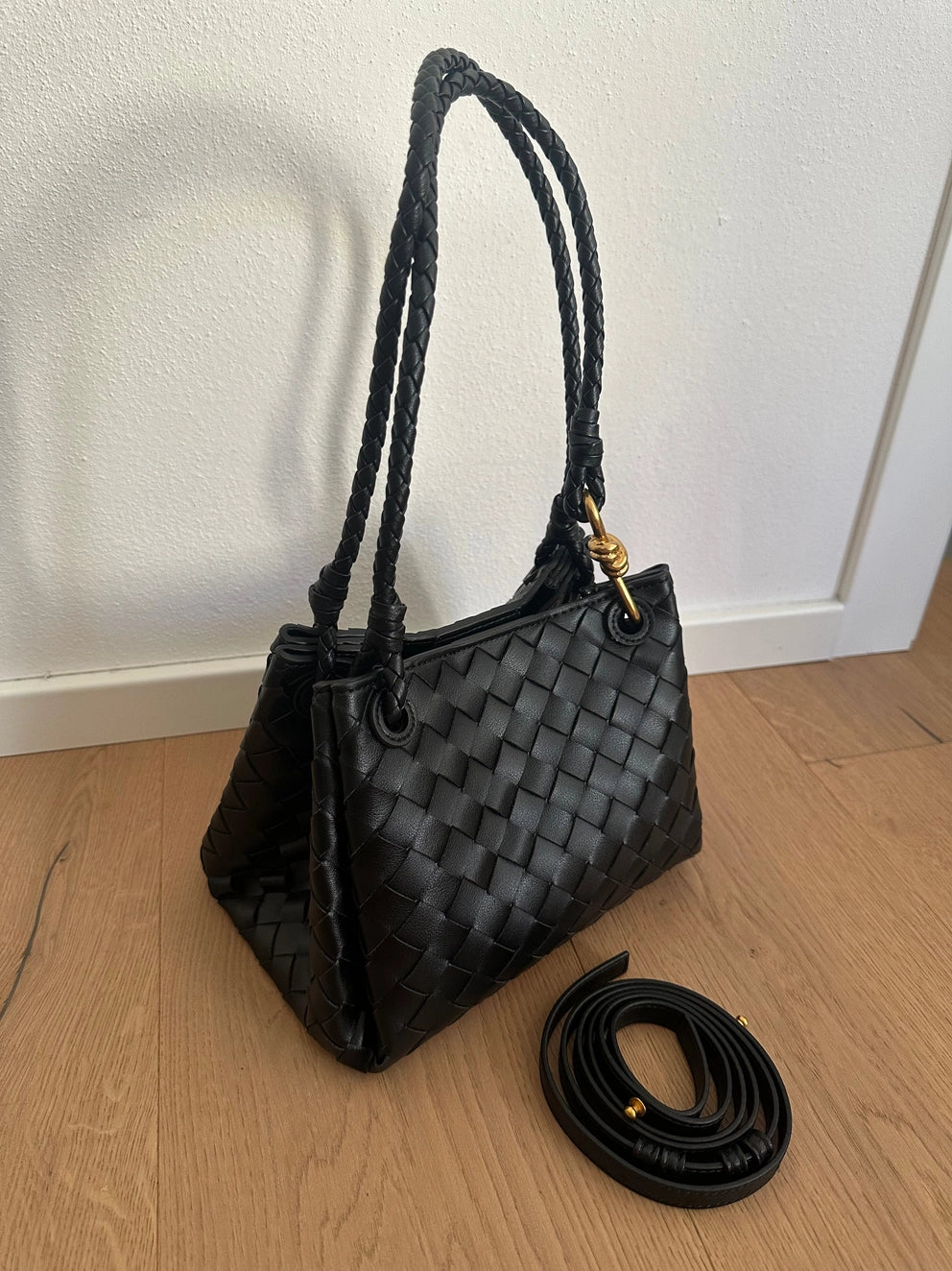 Emma woven leather bag, black