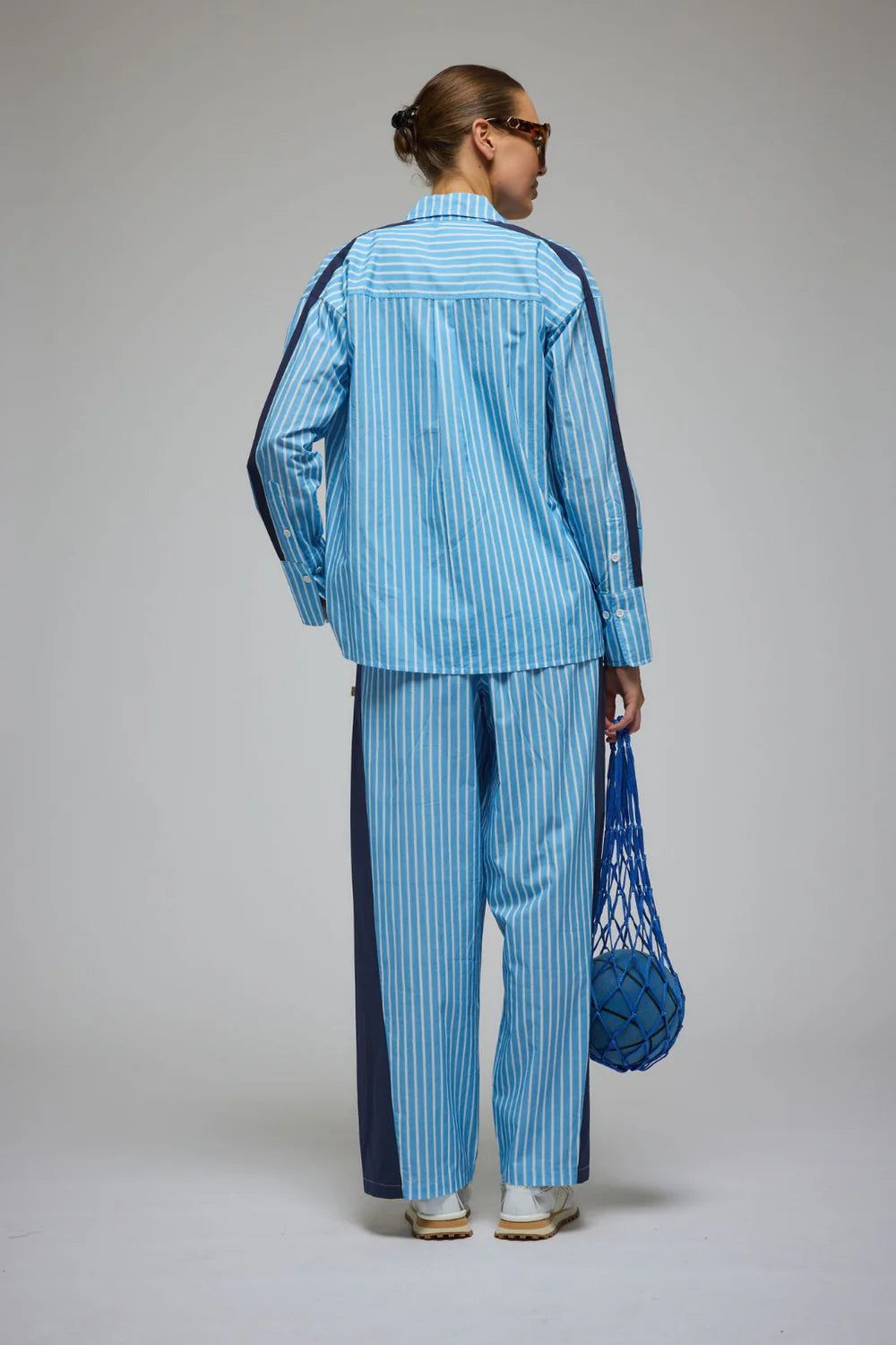 Libby cotton stripe shirt, sky blue stripe