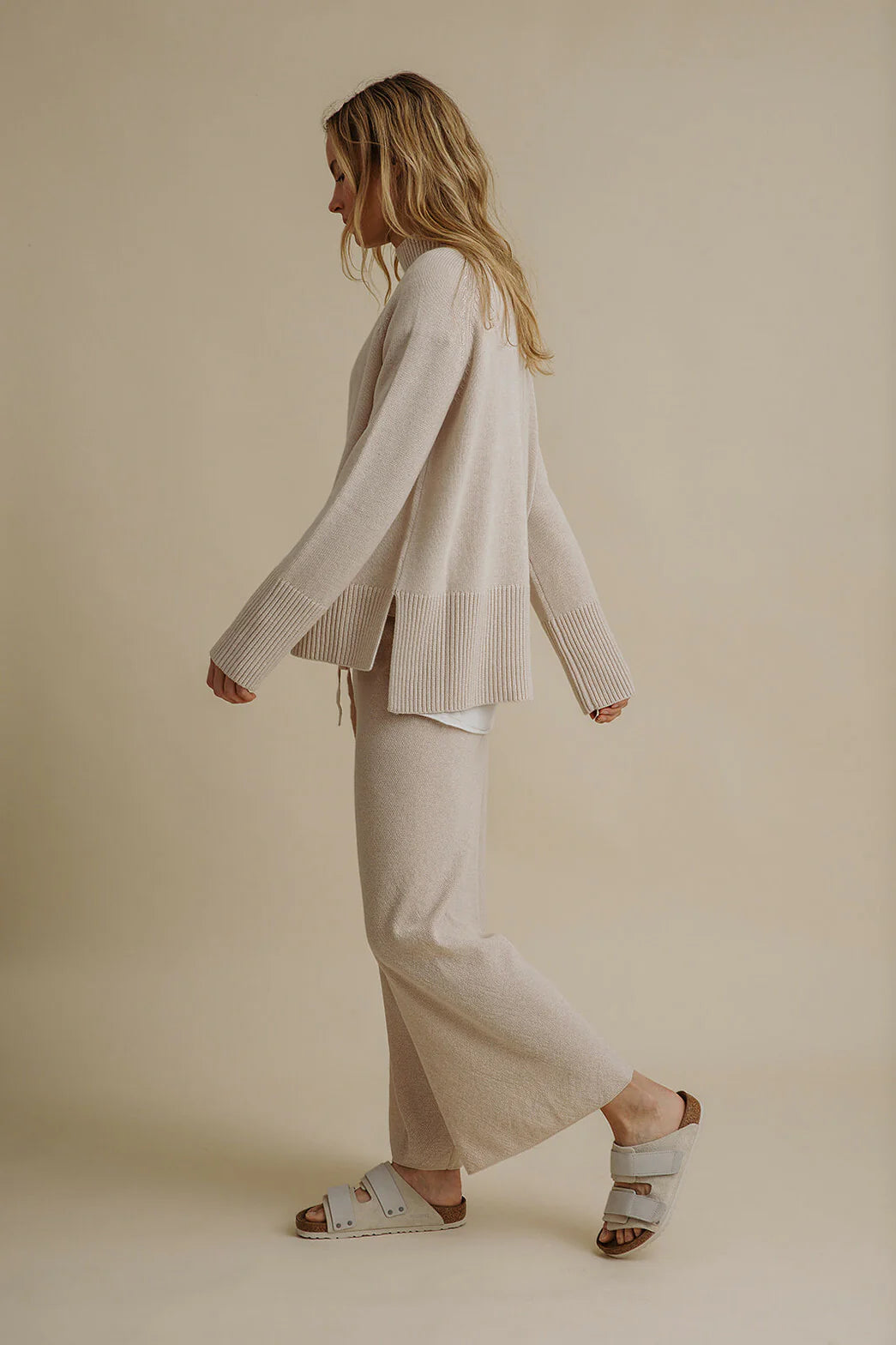 Harmony Merino Cotton Mock Neck Pullover, Nougat