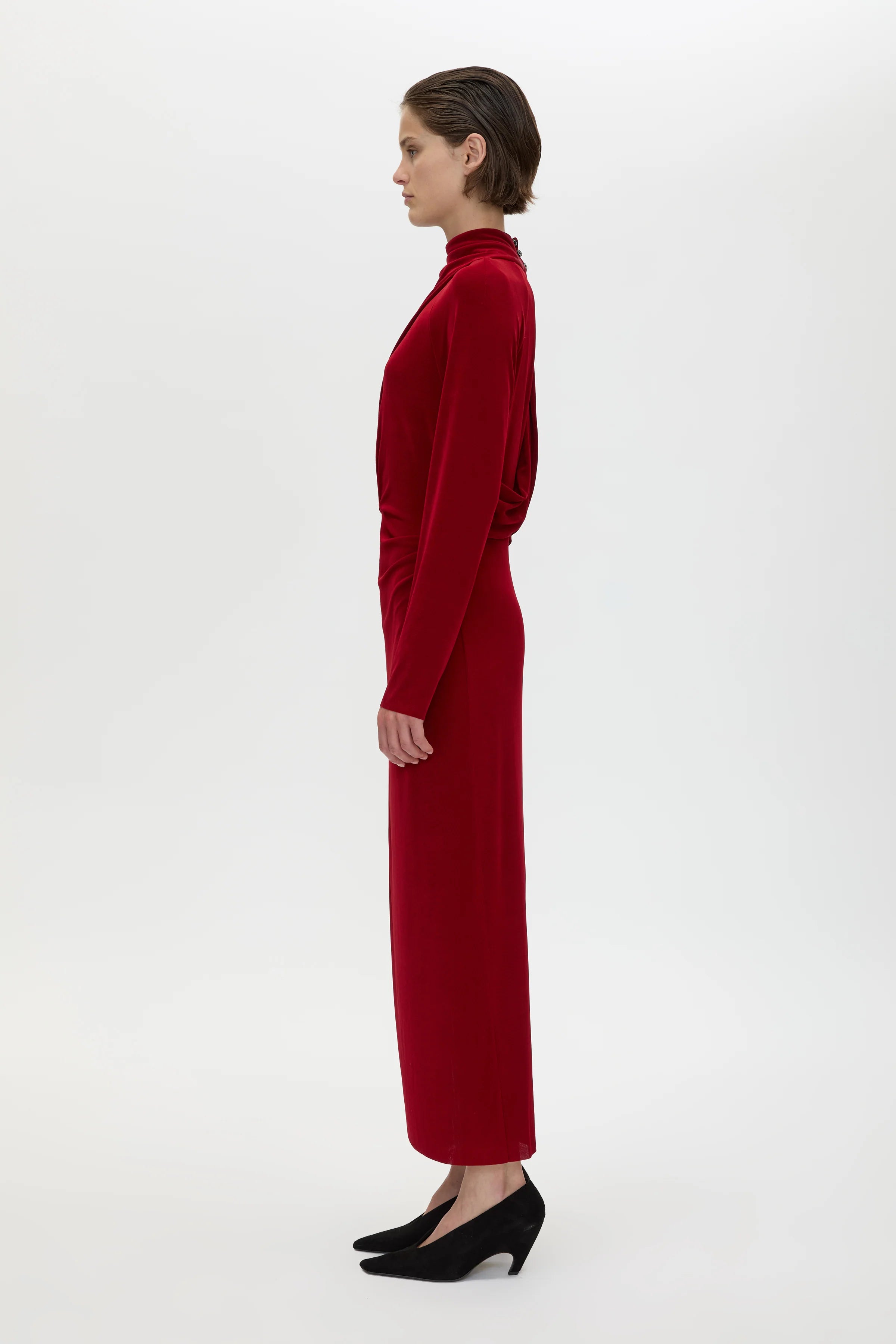 Ravine draped sleeve dress, cherry