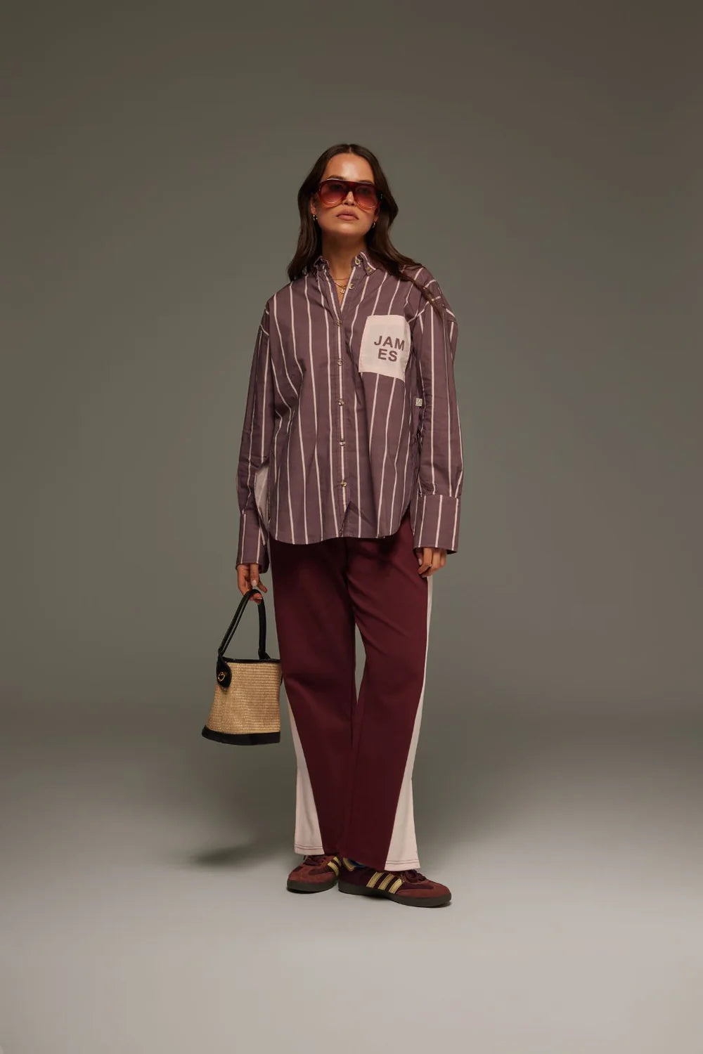alpine cotton stripe shirt, red wine