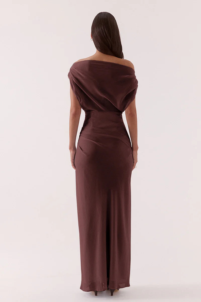 Ada off shoulder dress, chocolate