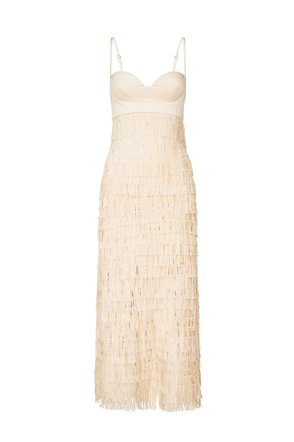High touch fringe slip dress, nougat