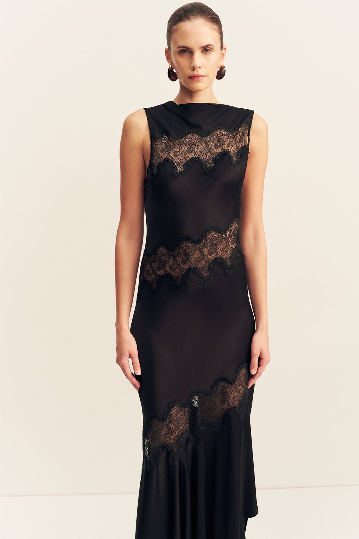 Simona assymetrical panelled maxi dress, black