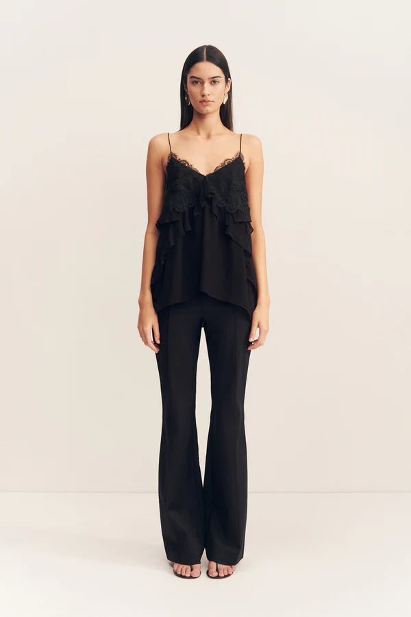 Emory lace ruffle cami - black