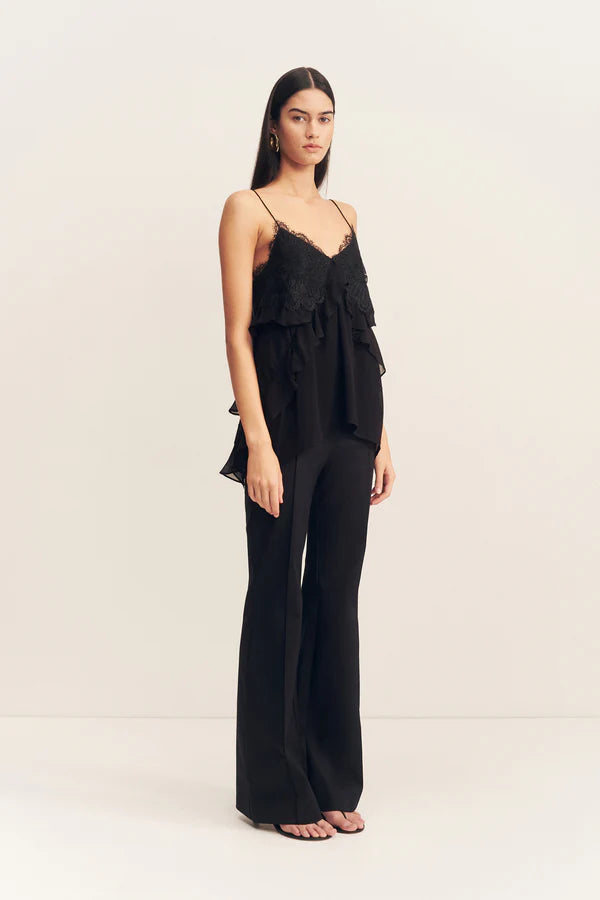 Emory lace ruffle cami - black