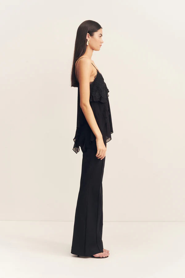 Emory lace ruffle cami - black