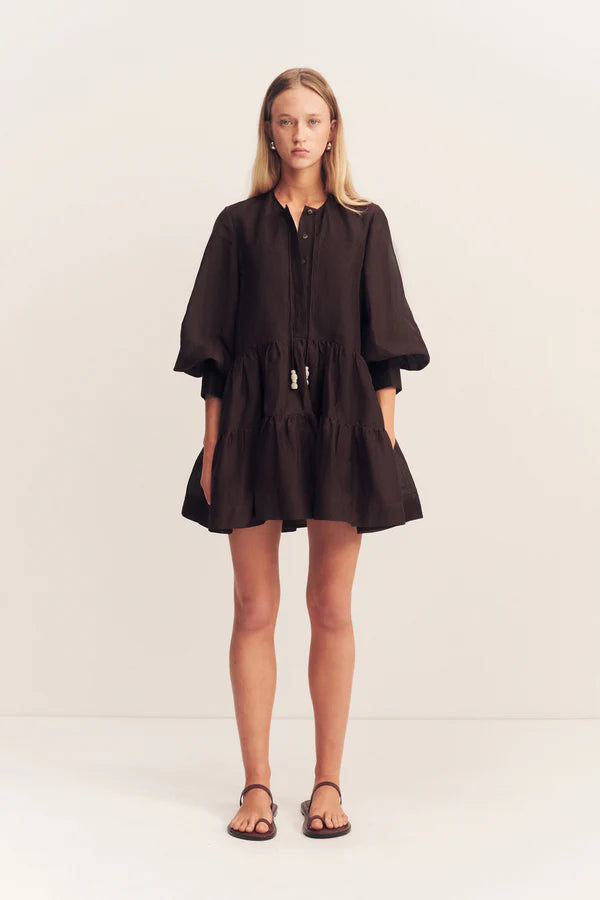 Celeste Tiered Mini Dress - ganache