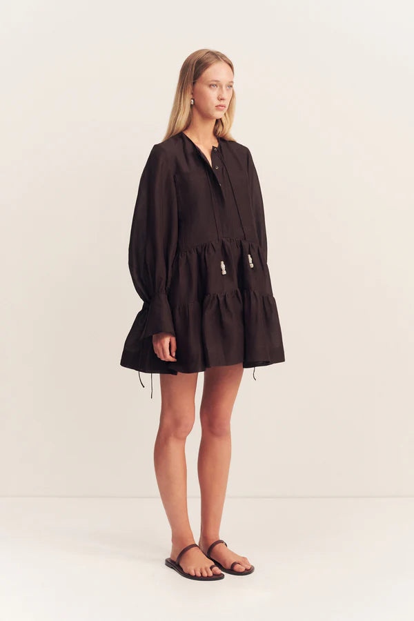 Celeste Tiered Mini Dress - ganache