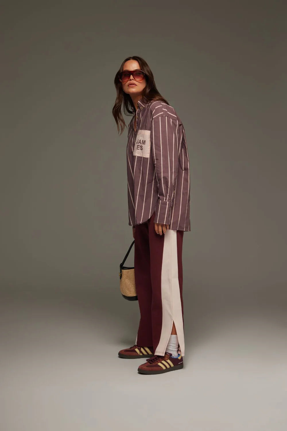 alpine cotton stripe shirt, red wine
