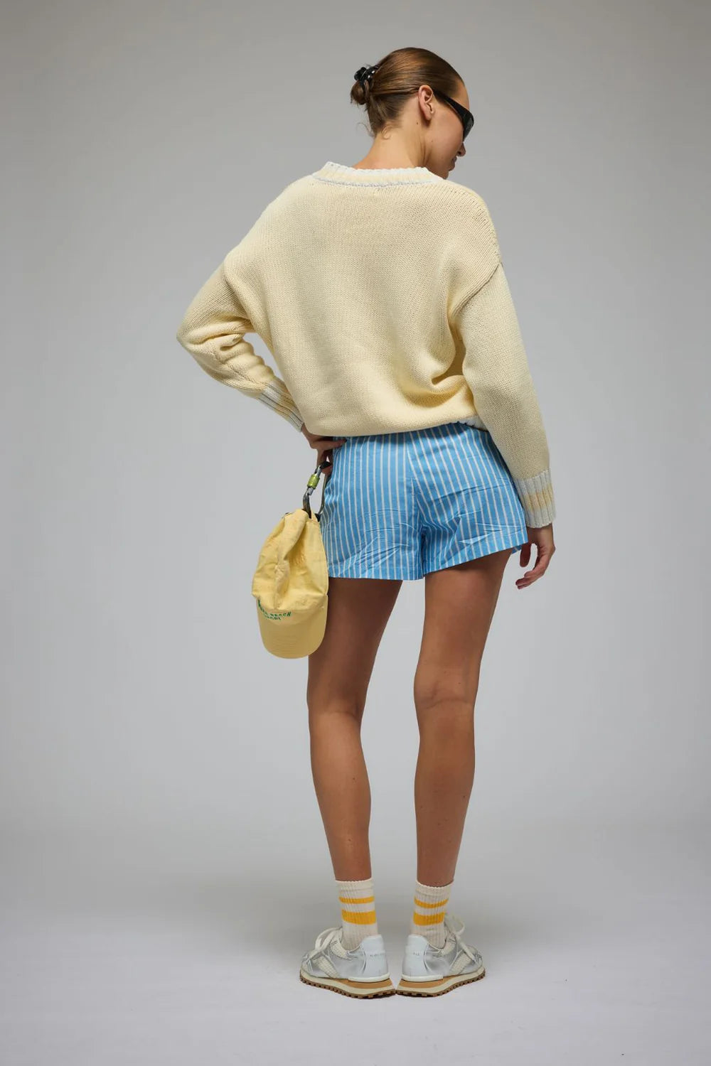 Libby cotton stripe short, sky blue stripe
