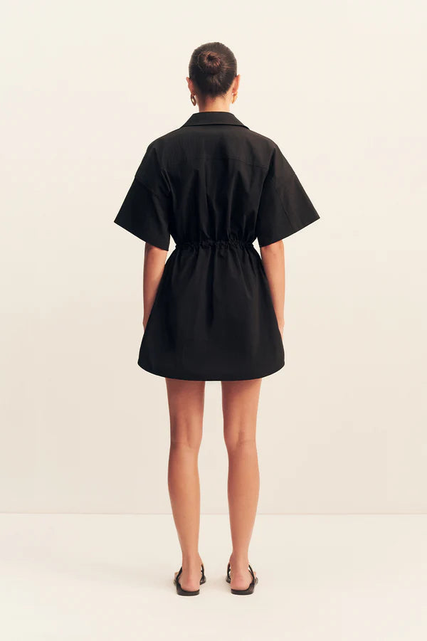 campbell short sleeve drawstring shirt dress - black