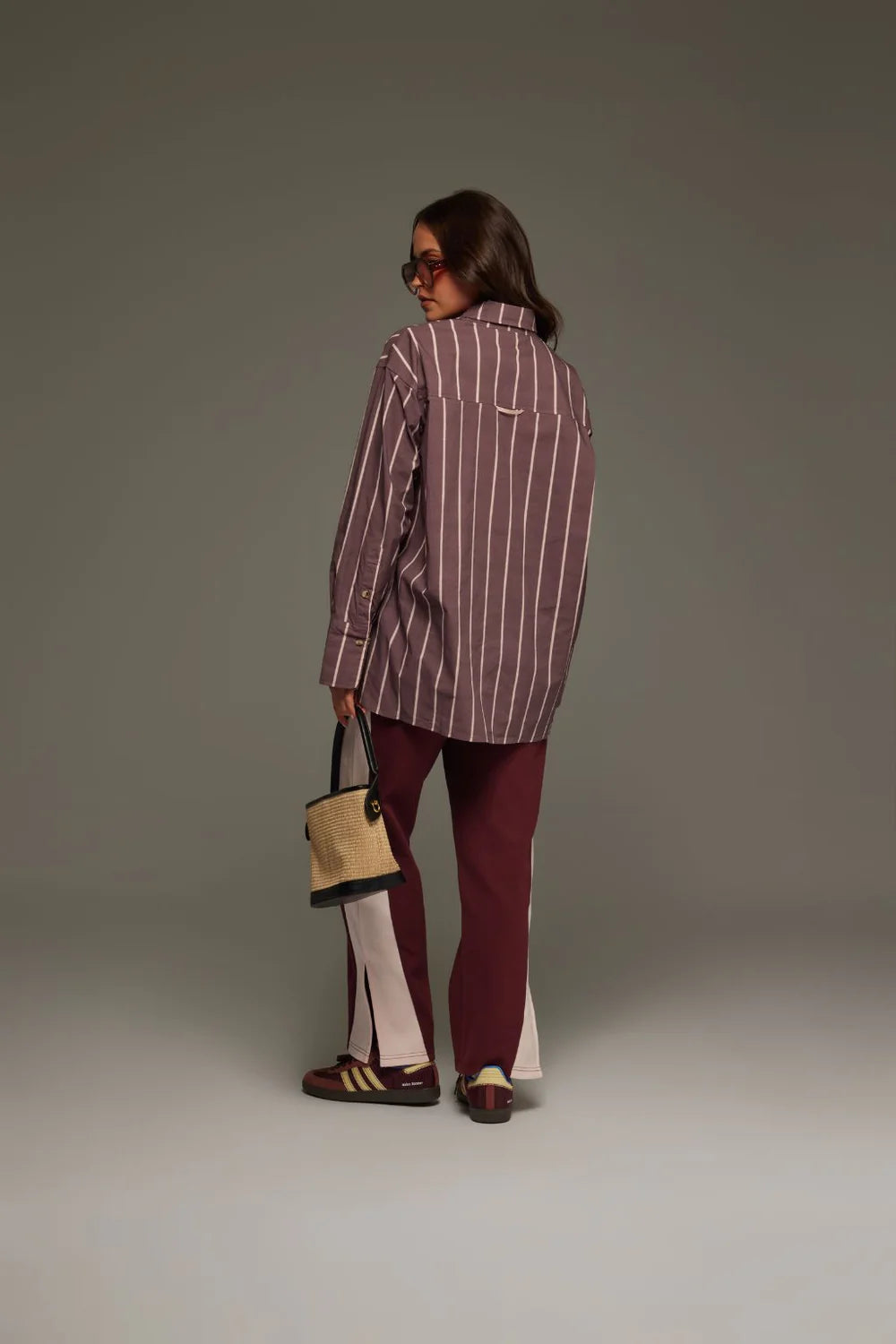 alpine cotton stripe shirt, red wine