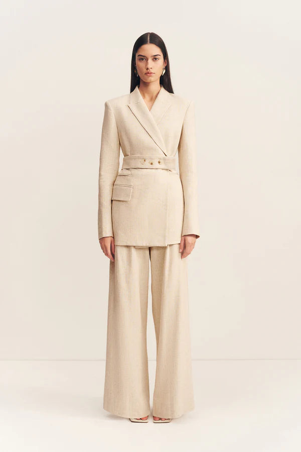 newman hourglass blazer with belt - parchment