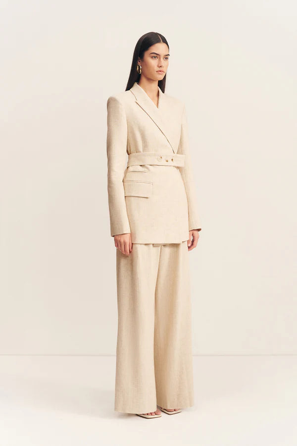 newman hourglass blazer with belt - parchment