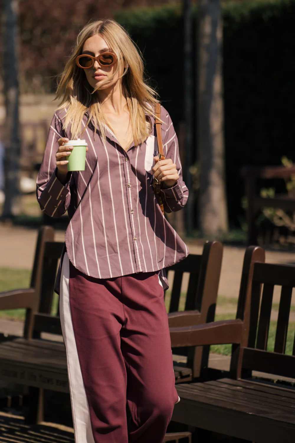 alpine cotton stripe shirt, red wine