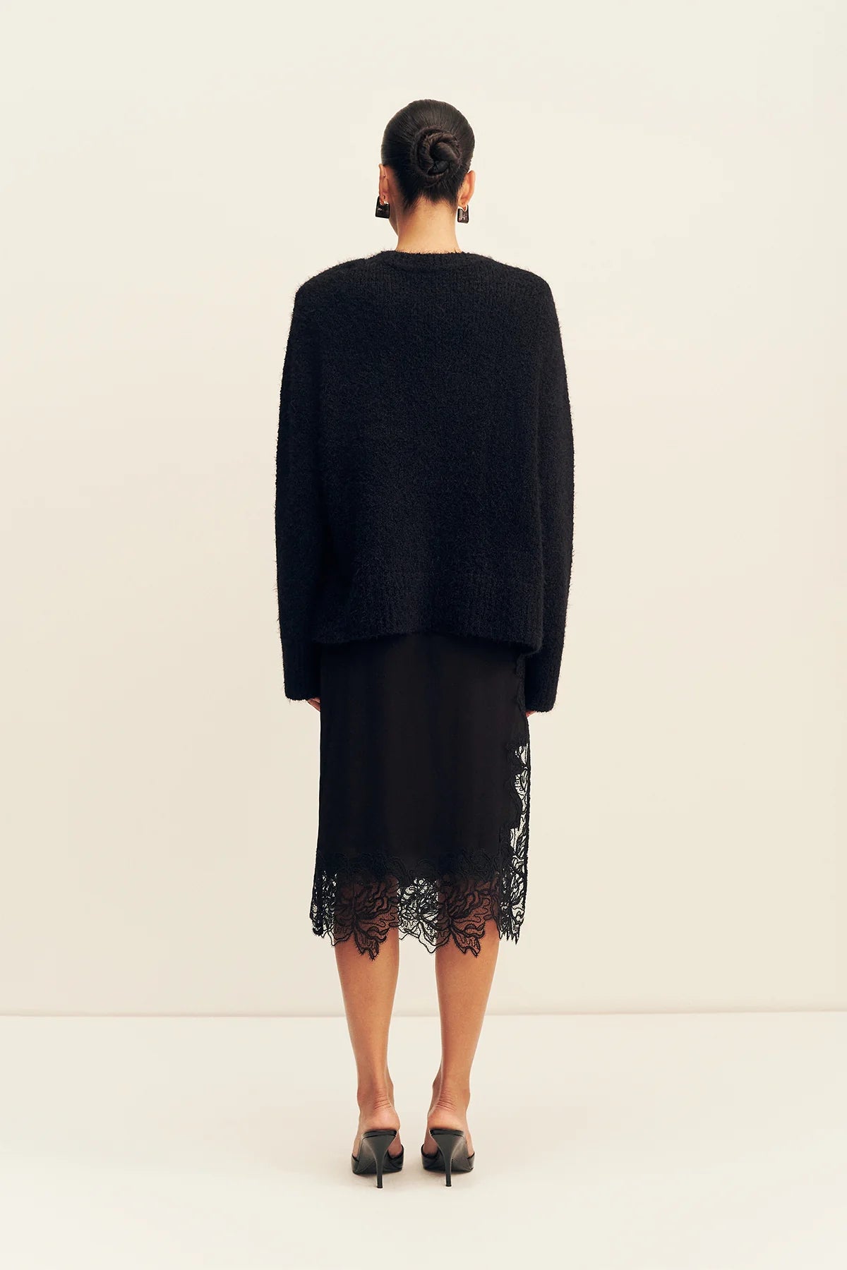 Eniko lace split midi skirt, black