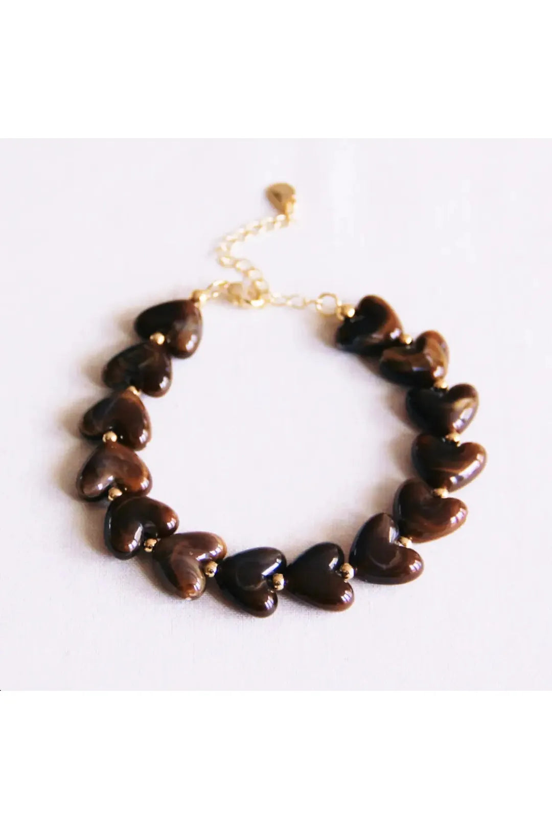 Resin beaded heart bracelet, brown