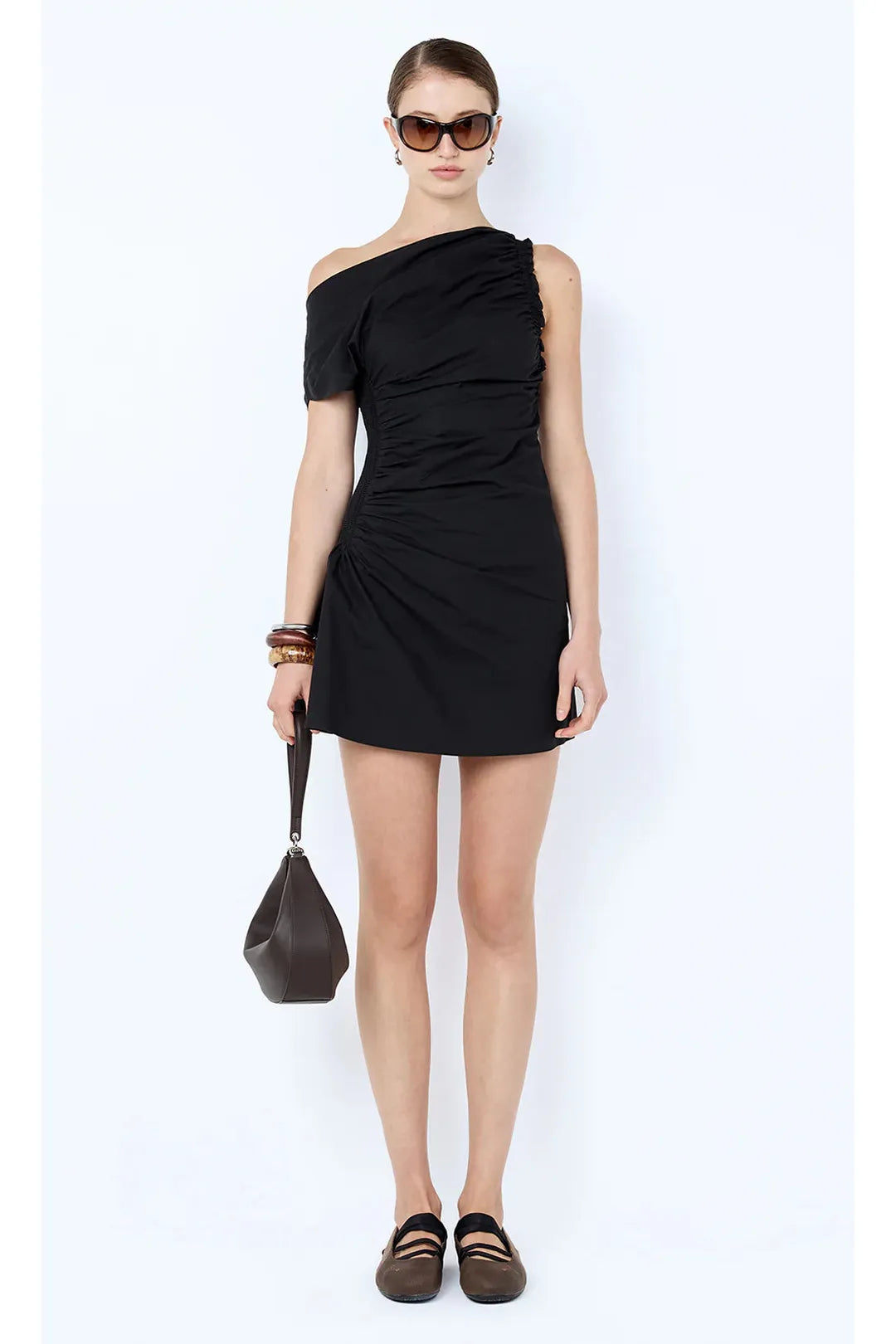 Chantal Shirred mini dress, black