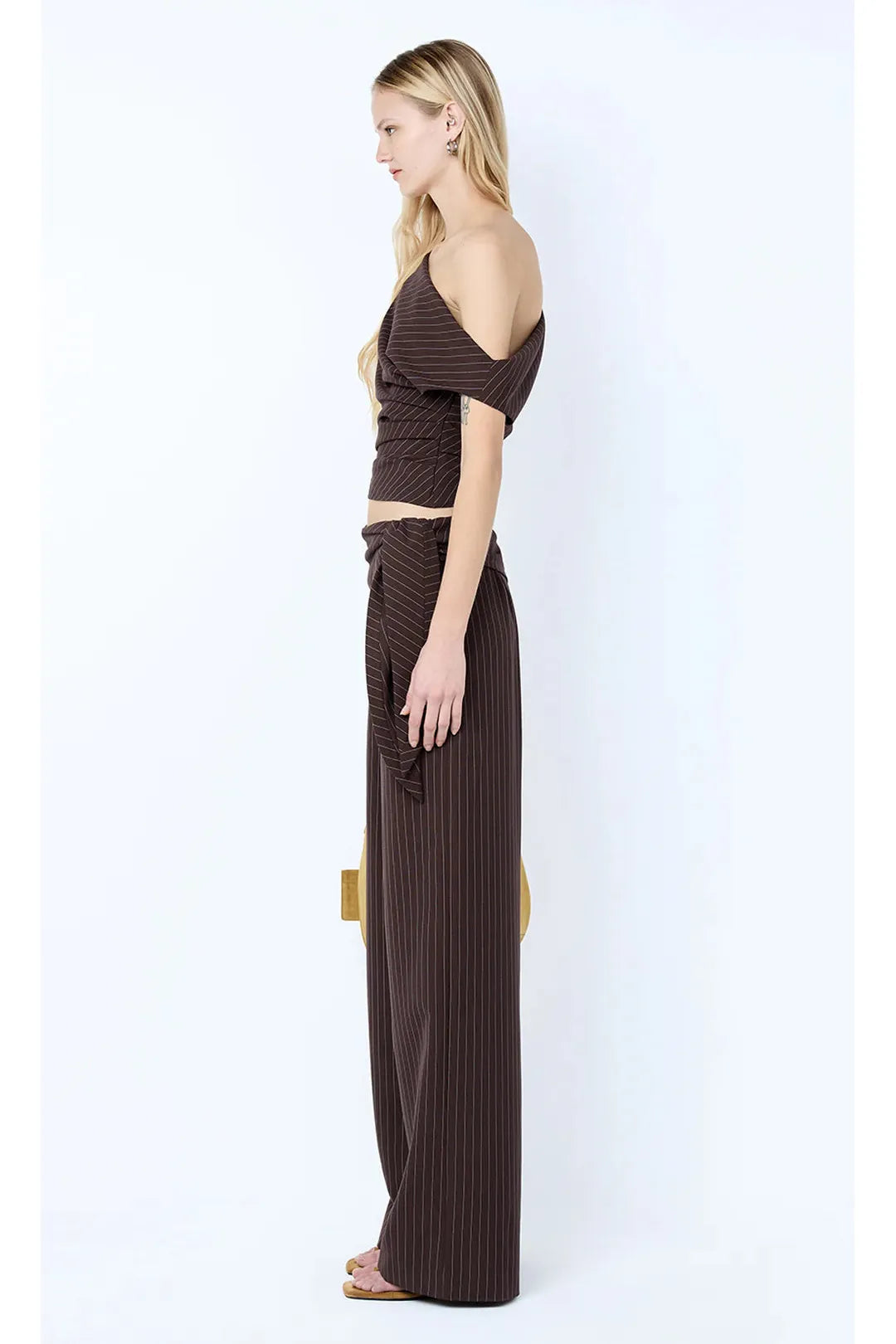 Andre asym top, choc pinstripe