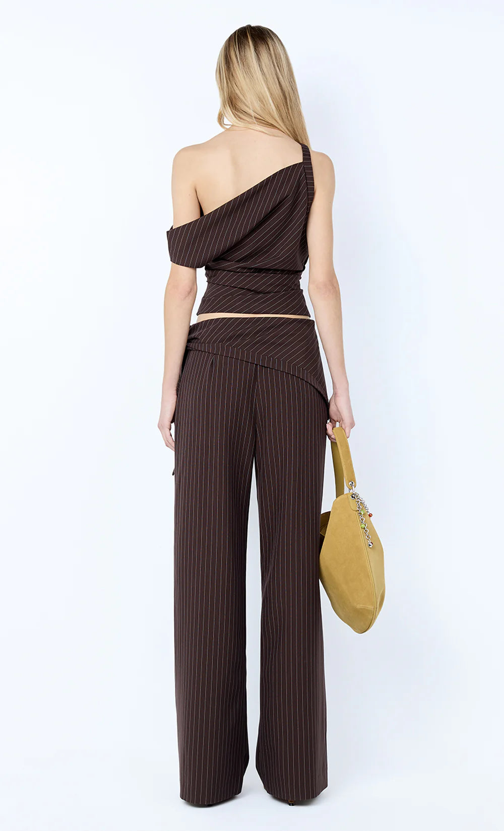 Andre asym top, choc pinstripe