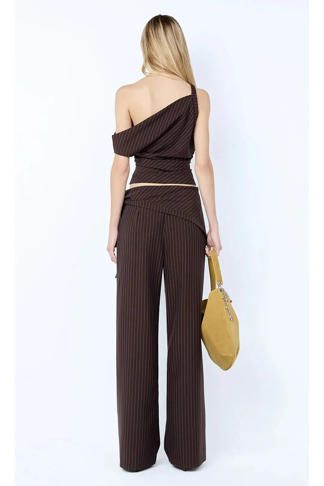 Andre asym top, choc pinstripe