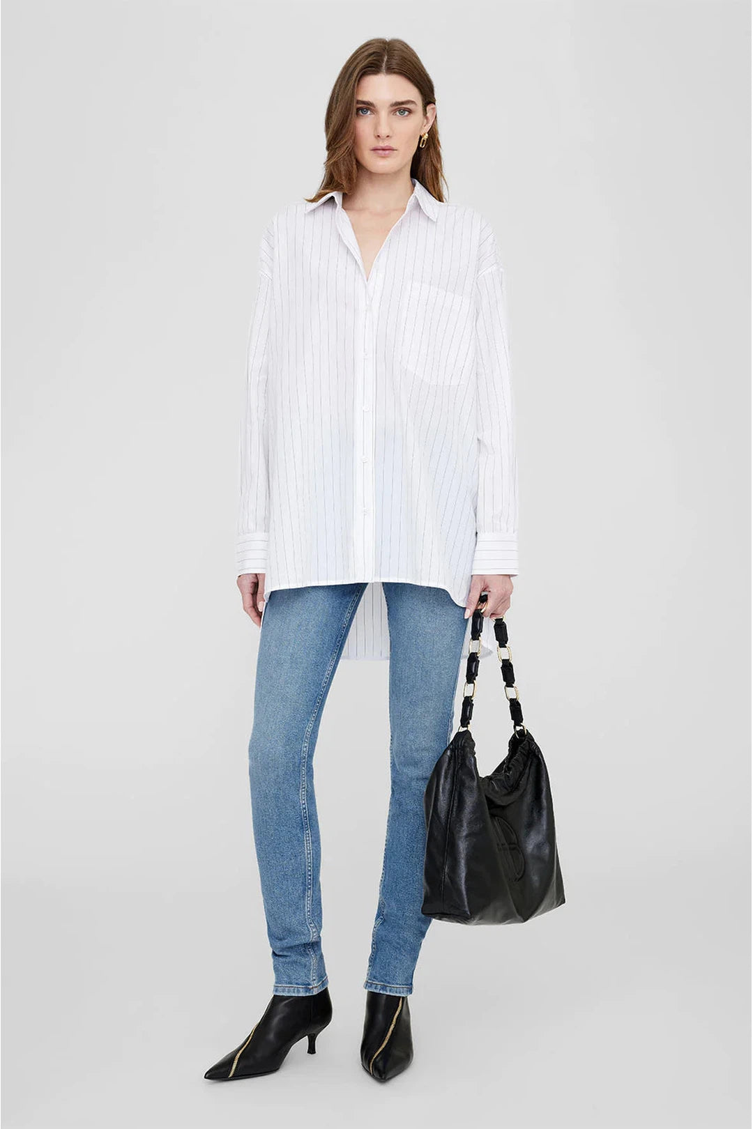 Chrissy shirt, white and taupe stripe