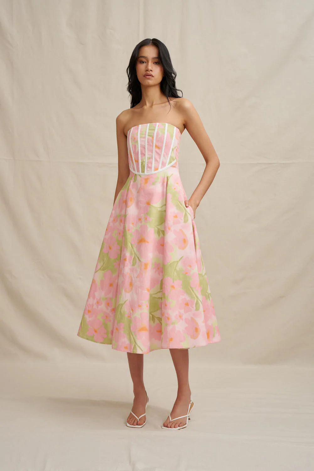Azalia floral strapless dress, sorbet floral