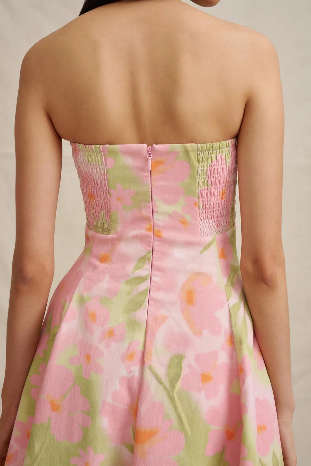 Azalia floral strapless dress, sorbet floral