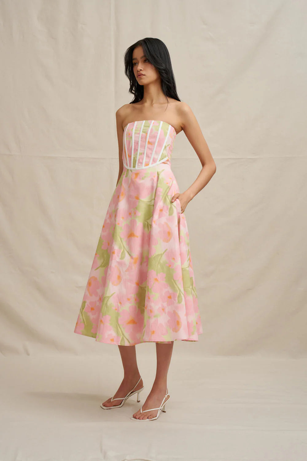 Azalia floral strapless dress, sorbet floral