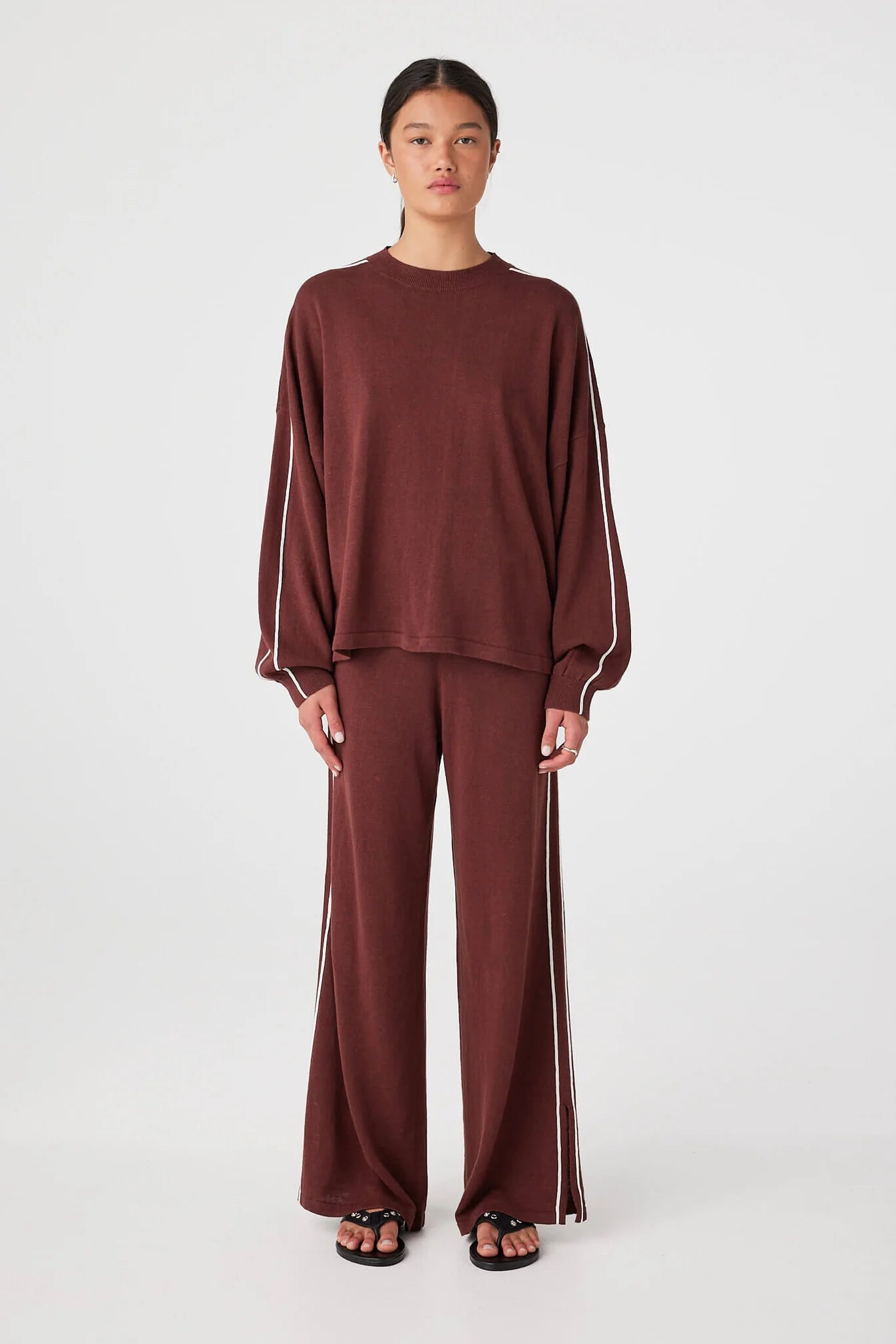 Pippa long sleeve teee, merlot/crem