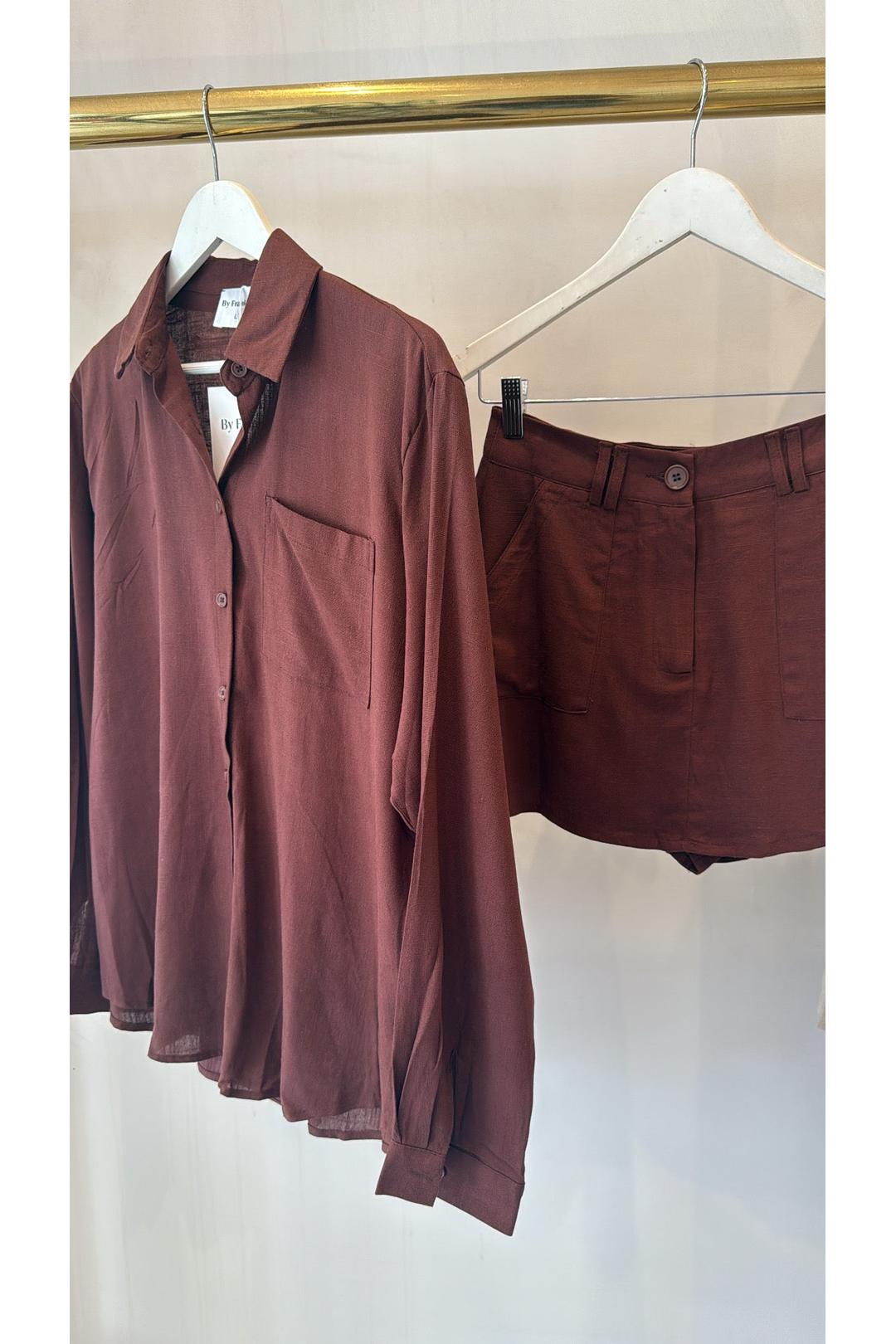 Button shirt + skort set, Choc