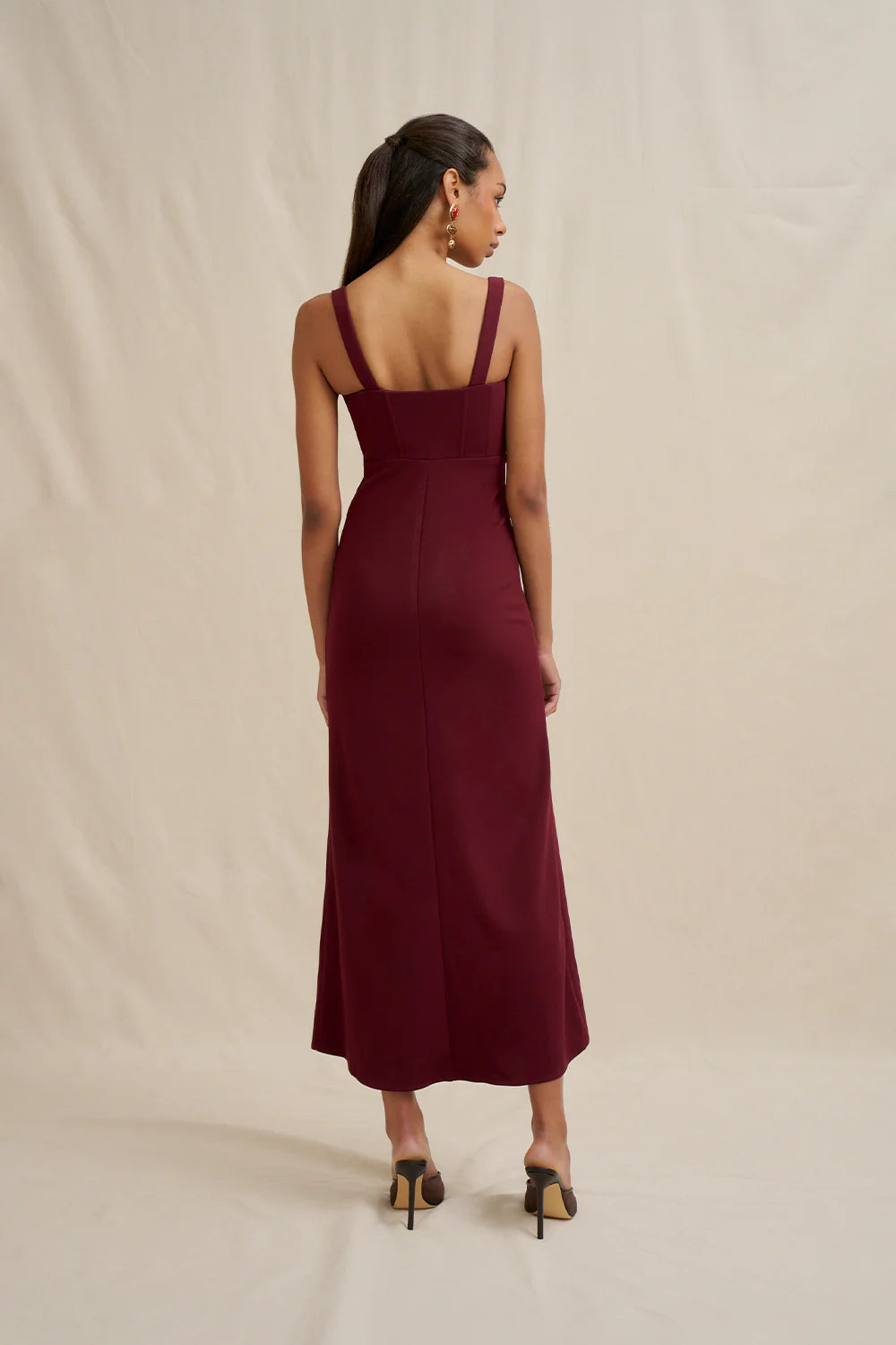 Basia bodice midi dress, burgandy