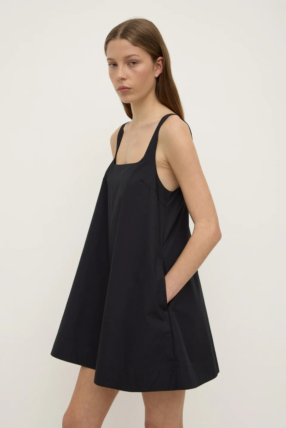 Becca cotton drill mini dress, black