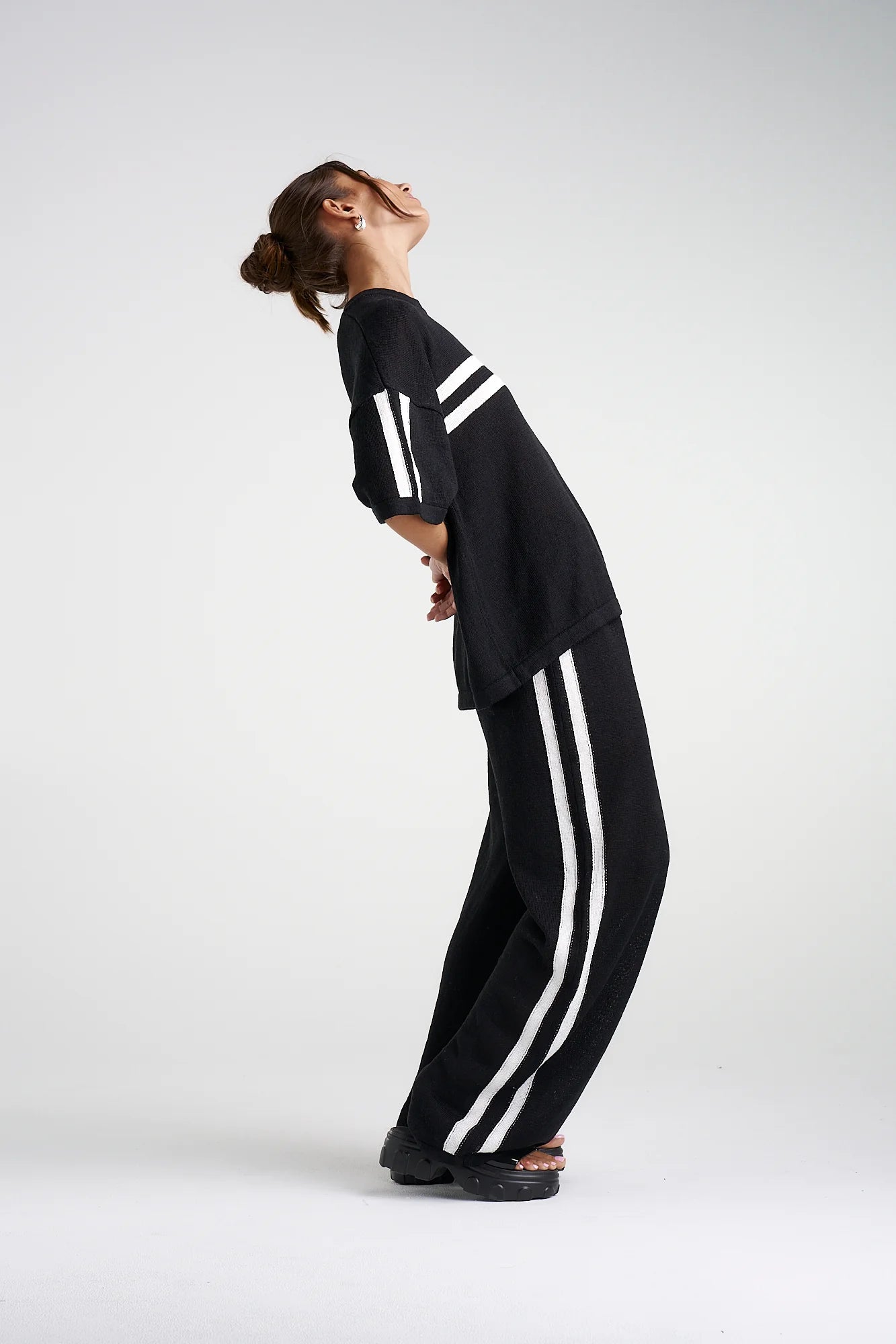 Knit pants, black/cream stripe