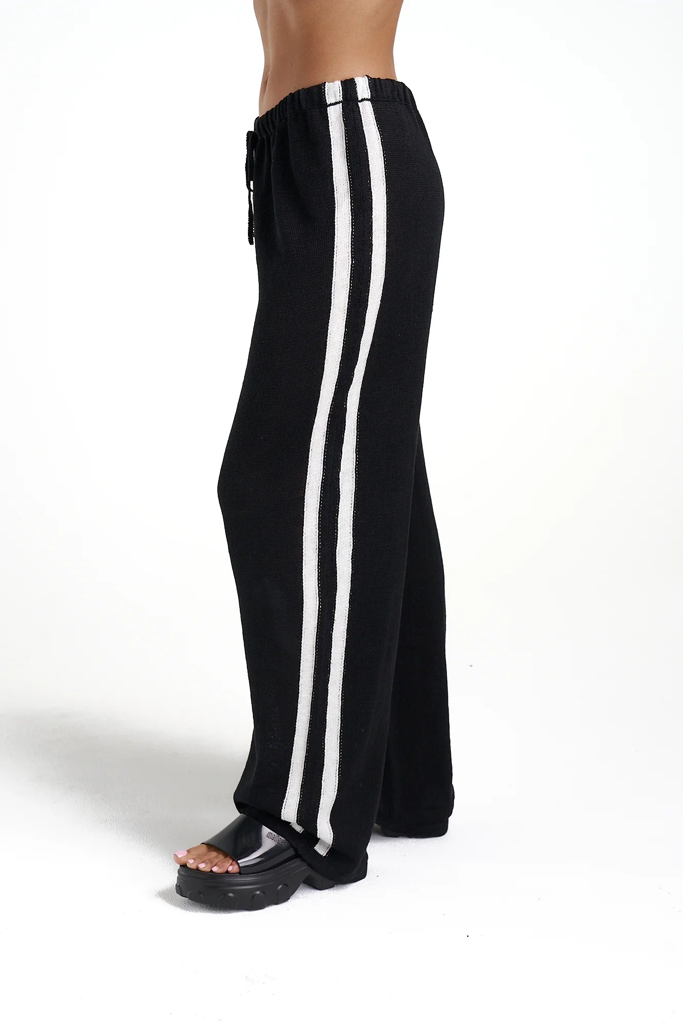 Knit pants, black/cream stripe