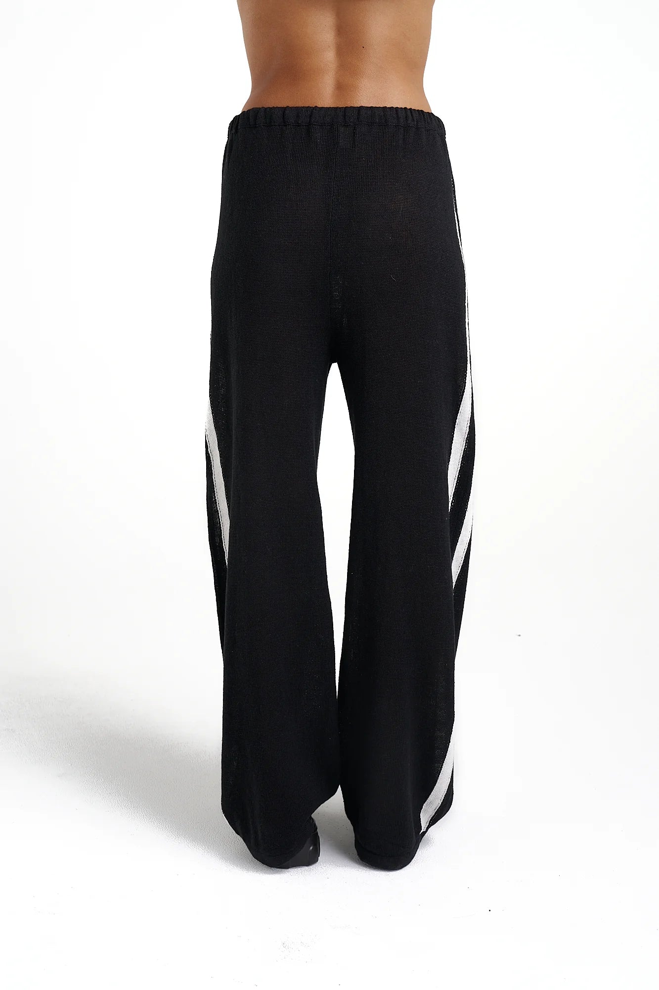 Knit pants, black/cream stripe