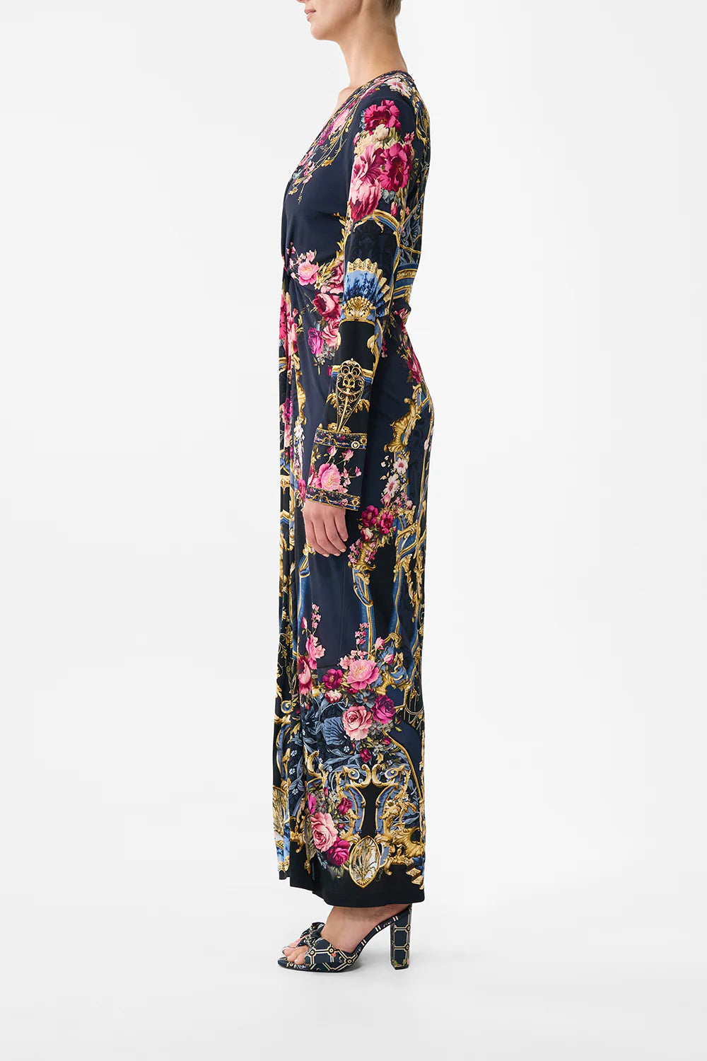 long v neck twist front jersey dress, Ornate on a plate