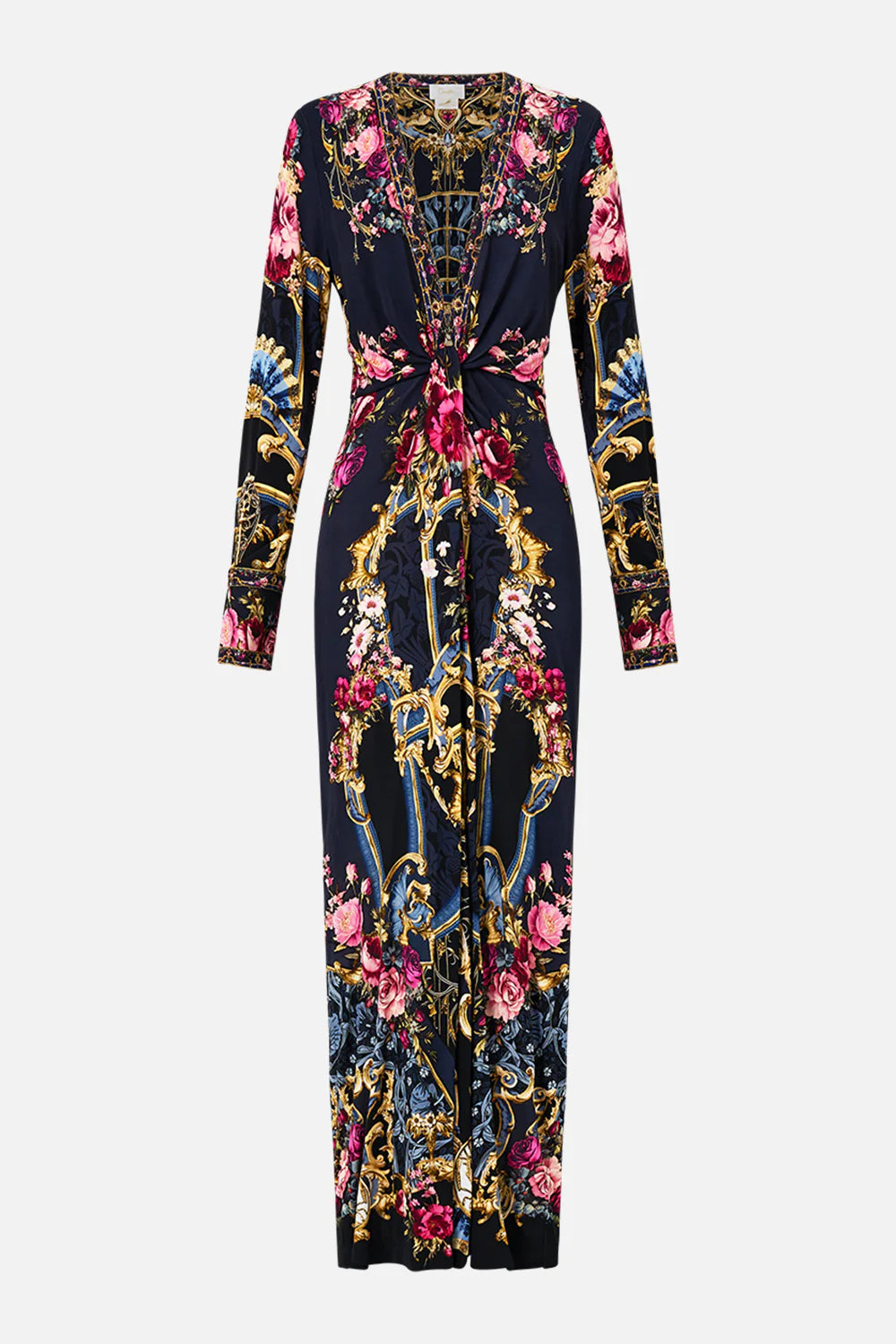 long v neck twist front jersey dress, Ornate on a plate
